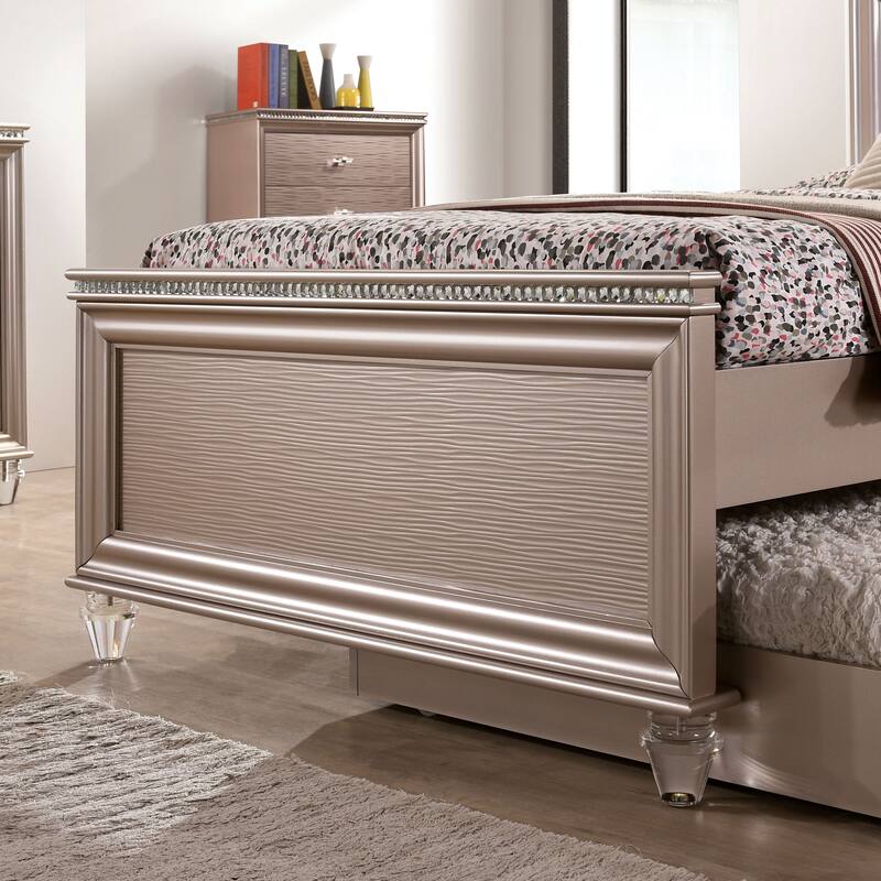 Ving Modern Rose Gold LED Light Upholstered Platform Bed by Furniture of America