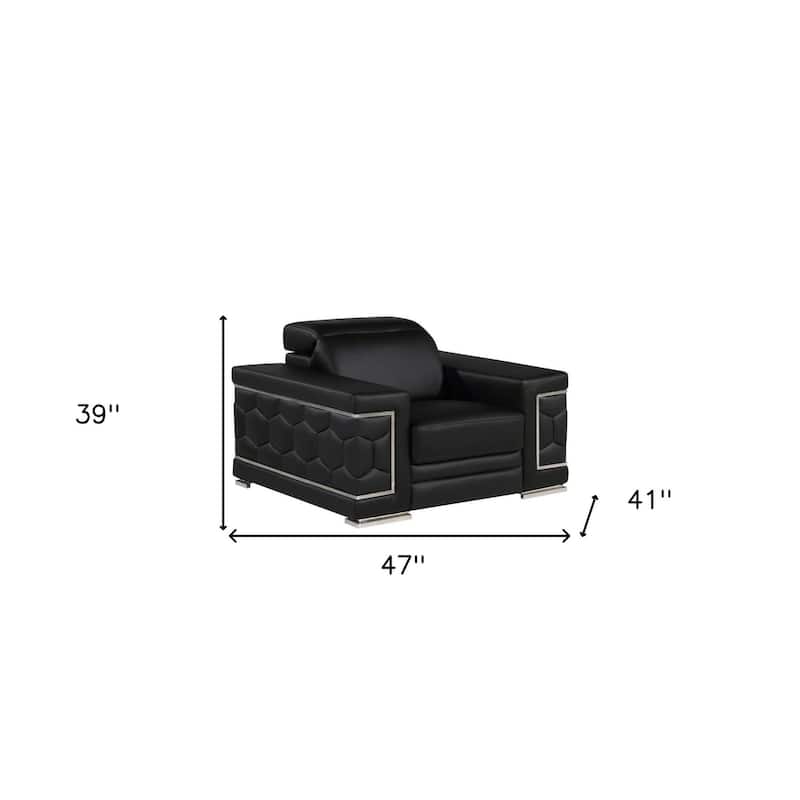 HomeRoots 47" Black And Silver Genuine Leather Club Chair - 47' X '39' X '41