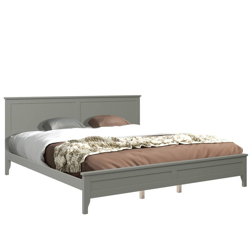 Durable Pine Wood Platform Bed with Slat Design Headboard, Full, Queen, King Options