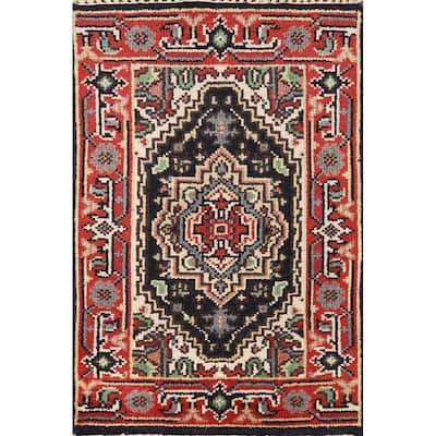 Dark Navy Blue Heriz Serapi Foyer Rug Hand-Knotted Wool Carpet - 2'0" x 3'0"