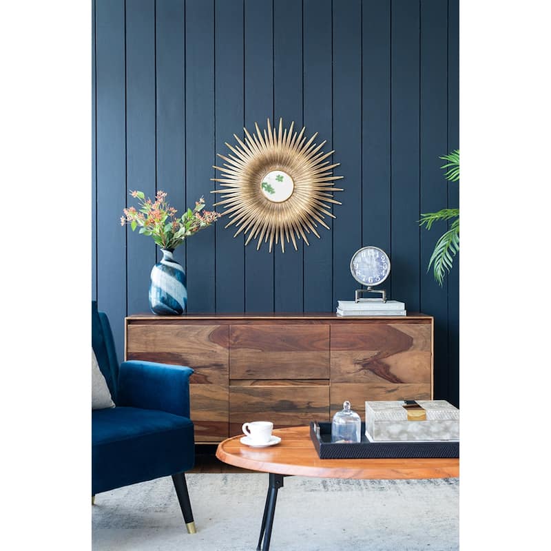 Sunburst Round Iron Wall Mirror - 28.25" - Gold