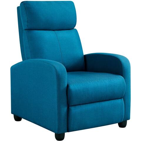 Fabric Push Back Theater Recliner Chair with Footrest, Blue