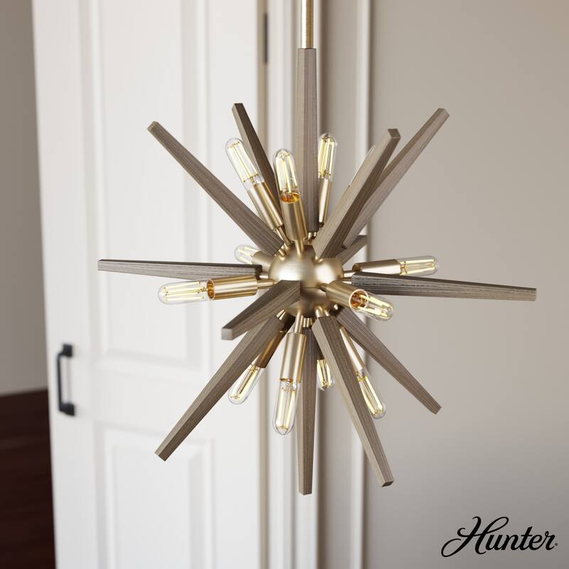 Hunter Jupiter Star Pendant - Entry, Dining Room - Mid-Century Modern, Sputnik - 18" - 12 Light - Alturas Gold