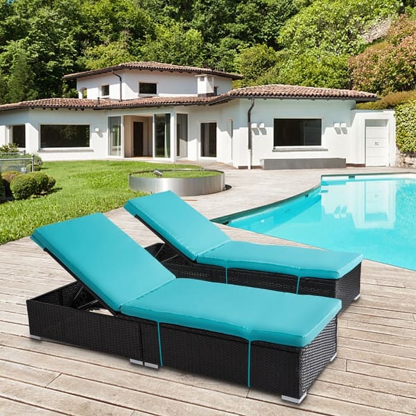 Kinbor Outdoor Adjustable Cushioned Wicker Chaise Lounge Bed Bath