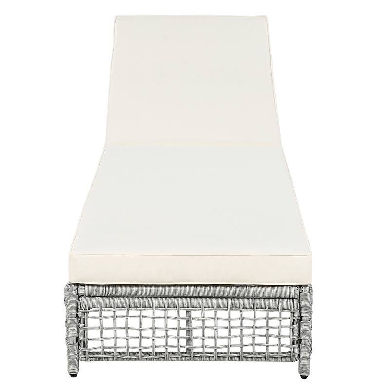 Rattan Outdoor Lounge Chair w/ 5 Position Backrest,Cushion and Wheels