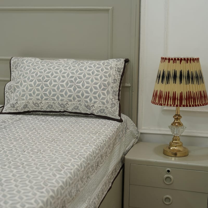 Fabdivine Cotton Hand Block Floral Flat Sheet Bed Room Home Décor Accent Gift - Shatkon- Dark Grey - Queen