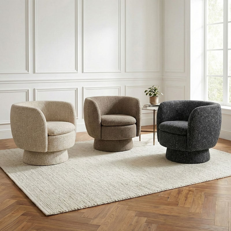 Upholstered 360 Swivel Barrel Accent Armchair