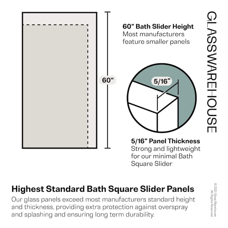 Glass Warehouse 56 in. - 60 in. x 60in. Frameless Bath Tub Sliding Shower Door with Square Hardware