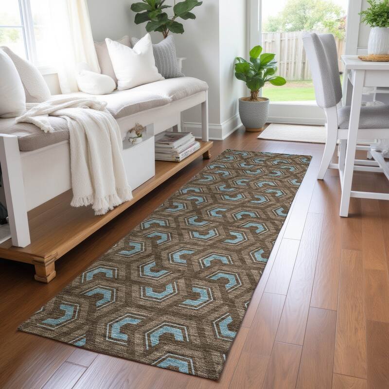 Machine Washable Indoor/ Outdoor Modern Zoa Chantille Rug