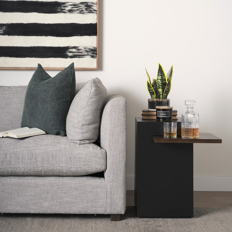 Charles Matte Black Metal w/ Wood Shelf Square Accent Table