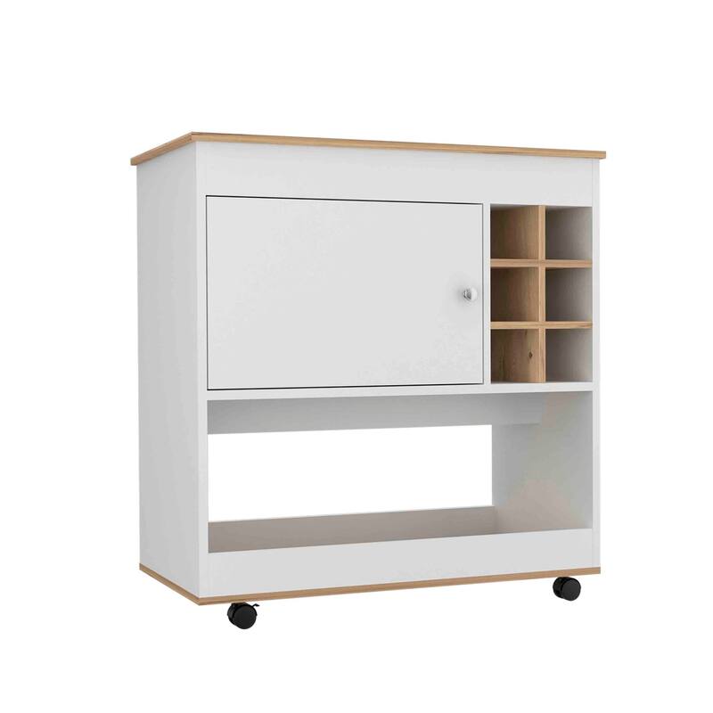Anmytek Multifunctional Wine Storage Cabinet 6 Bottle Cubbies 1 Cabinet Lower Panel Light Oak and White