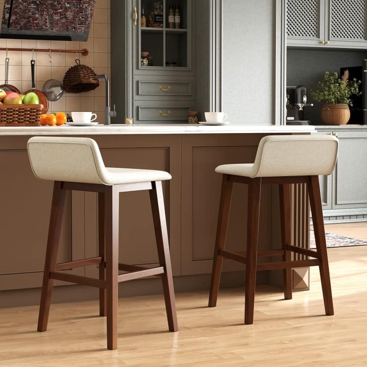 Low-Back High-Top Chairs with Padded Seat and Rubber Wood Legs - 20" x 16.5" x 29"
