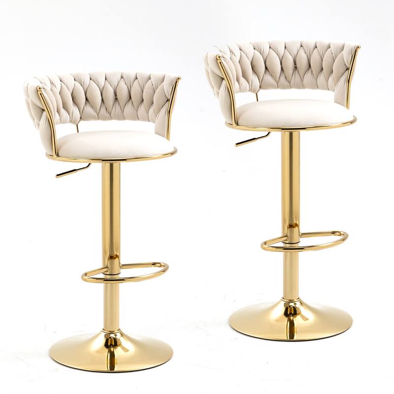 Velvet Tufted Adjustable Counter Height Rotating Bar Stools with Footrest (set of 2)