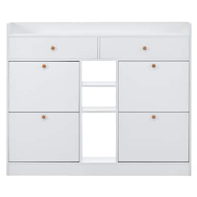 Modern Storage Shoe Cabinet With 4 Flip Racks, Multi-functional Storage Organizer With 2 Drawers, Free Standing Shoe Rack