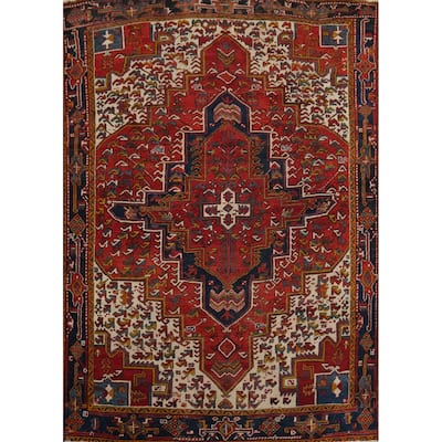 Hand Knotted Oriental 100% Wool Carpet Traditional Medallion Red Heriz Area Rug - 9' 10'' X 7' 8''