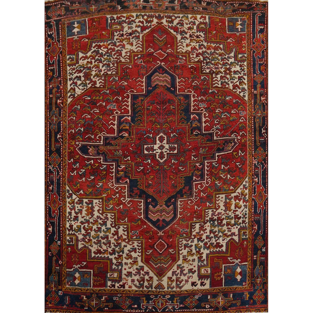 Hand Knotted Oriental 100% Wool Carpet Traditional Medallion Red Heriz Area Rug - 9' 10'' X 7' 8''