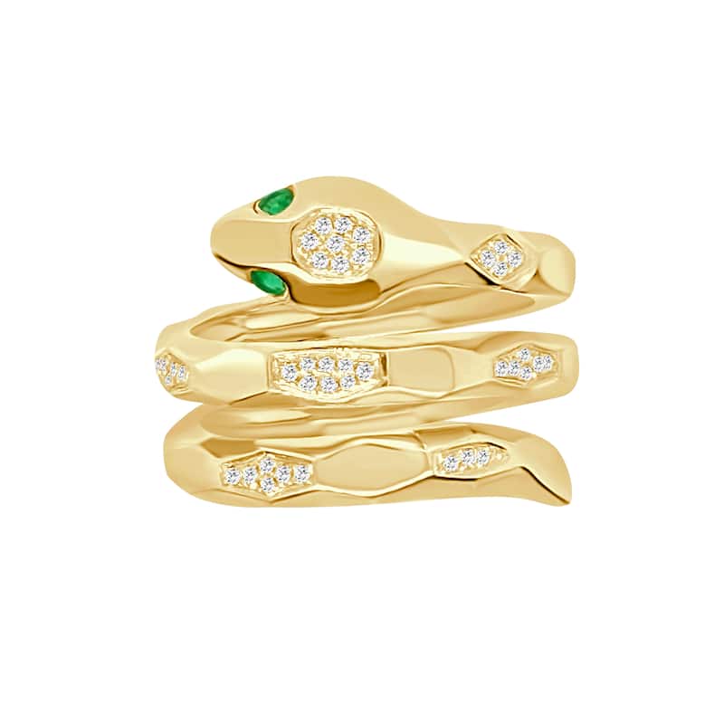 Auriya 14k Gold Diamond and Emerald Snake Wrap Ring 0.15 ct. tw. (F-G, VS) - 4 - Yellow