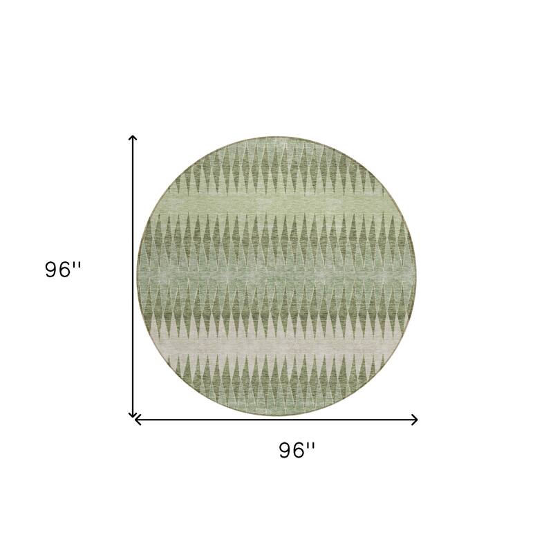 Artichoke Green And Light Green Round Striped Washable Indoor Outdoor Area Rug - 8' Round
