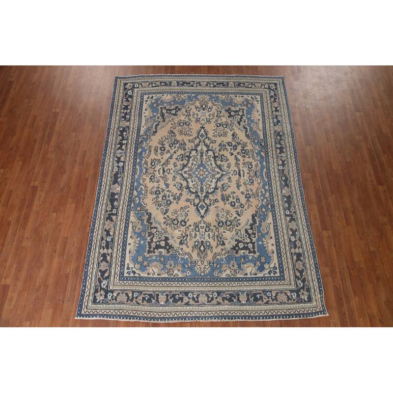 Hamedan Persian Vintage Area Rug Living Room Hand-knotted Wool Carpet - 6'11" x 9'7"