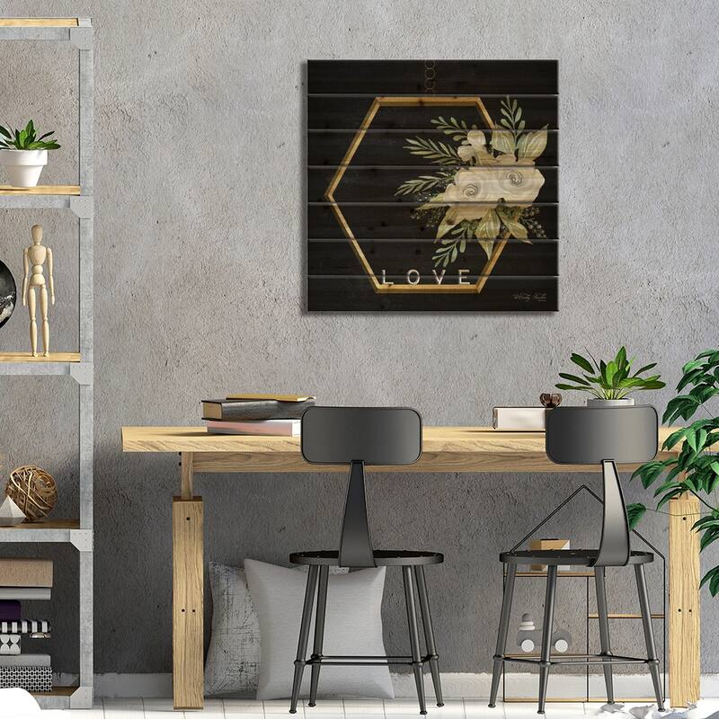 Geometric Hexagon Muted Floral Print On Wood by Cindy Jacobs - Multi-Color