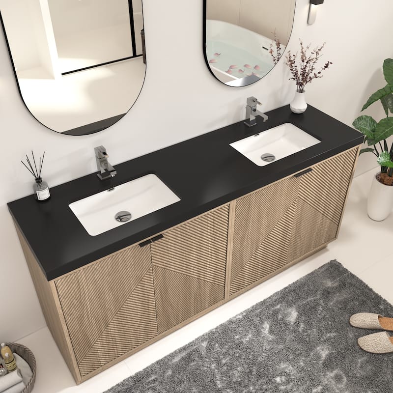 Milano 72" Freestanding Bathroom Vanity with Double Black Acrylic Sink