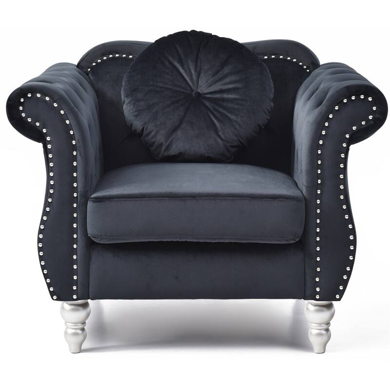 Velvet Chair with Hardwood Frame and Wood Legs