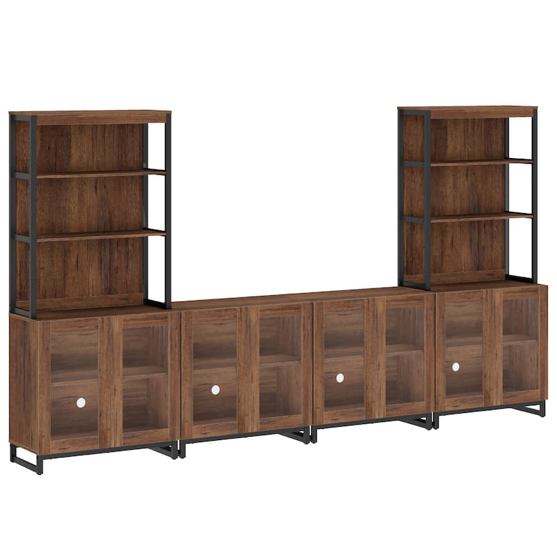 Modern 72" Tall Bookcases with Glass Doors and Adjustable Shelves, Wood Bookshelves for Home Office, Living room.