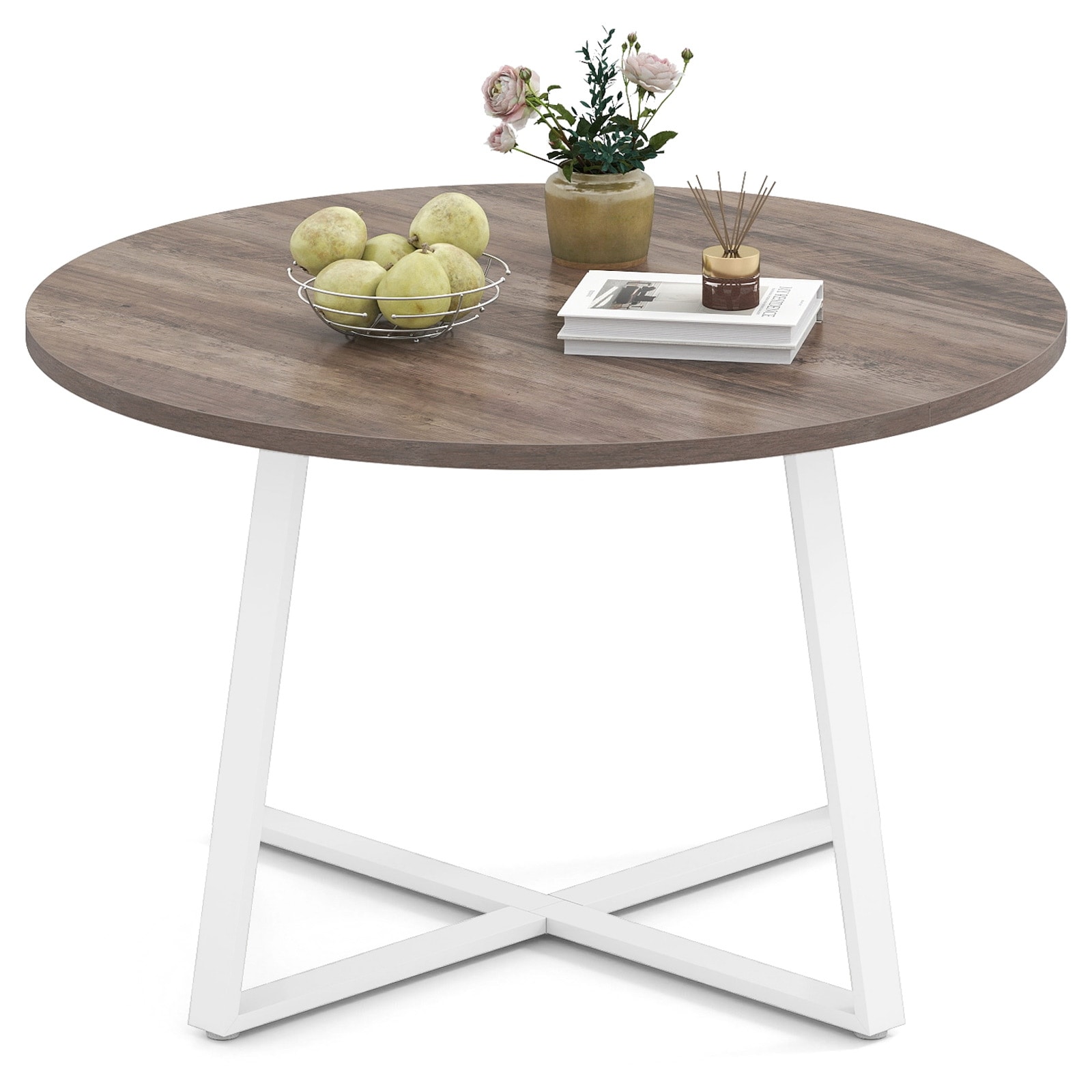Gymax 47'' Round Dining Table w/Metal Pedestal Base Stable X-shaped