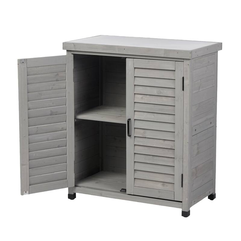 GDF Studio - Outdoor Wooden Potting Bench with Metal Tabletop Workstation and Storage Cabinet