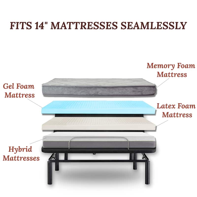 Adjustable Bed Base Frame with Zero-Gravity Positioning, Massage Options and Independent head and Foot Incline Adjustments