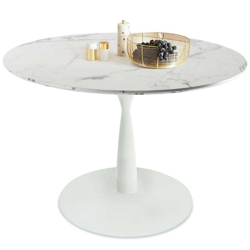 Round White Faux Marble Topped Round Pedestal Dining Table - 40"x40"x30"