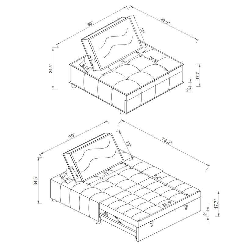 Multi-Purpose Ottoman Sofa Bed with Removable Backrest, Faux Leather
