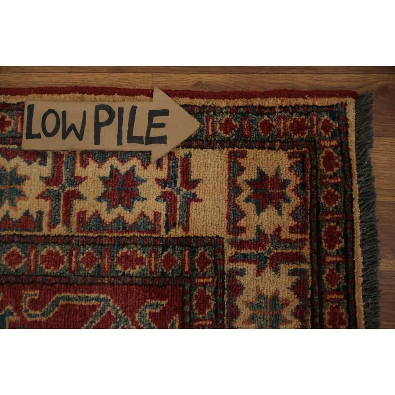 Hand Knotted Oriental 100% Wool Carpet Traditional Geometric Red Super Kazak Area Rug - 5' 4'' X 3' 8''