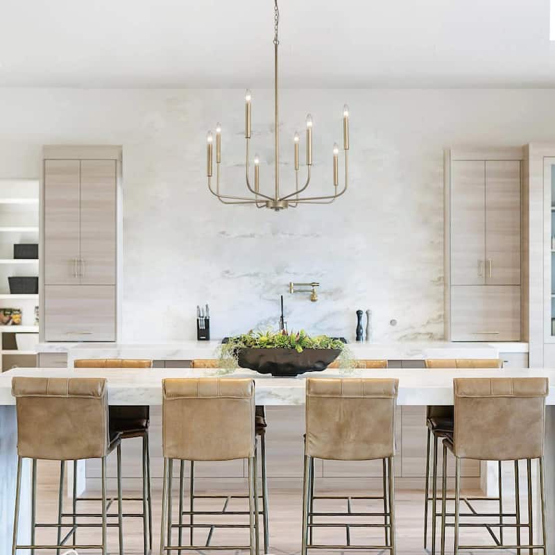 Modern Gold 8-Light Chandelier Classic Wheel Ceiling Lights for Dining Room