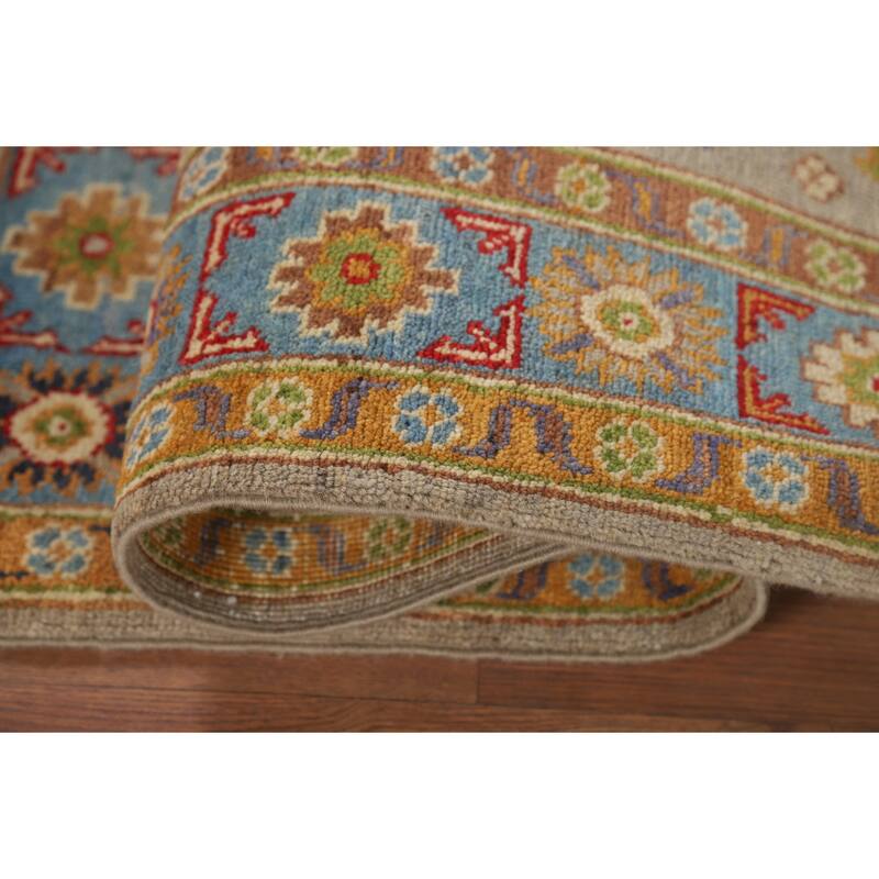 Geometric Red Kazak Accent Rug Hand-Knotted Wool Carpet - 3'2" x 4'8"