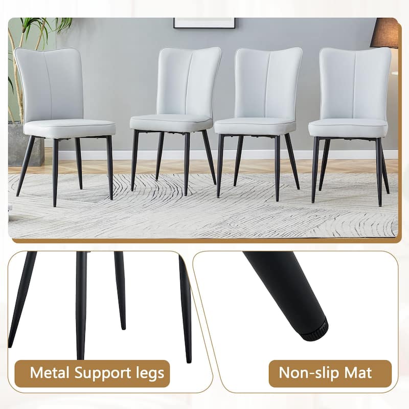 42 Inch Round Dining Table Set for 6, 7-Piece Kitchen Dining Table Set with Lower Storage Shelf, 6 Faux Leather Chairs