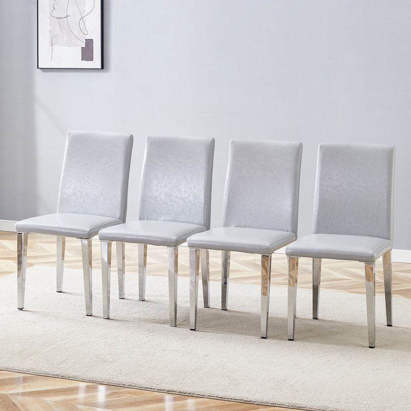 4-Piece Armless Dining Chair Set, Faux Leather Upholstered Accent Chair with Metal Legs Modern High Back Kitchen Dining Chair