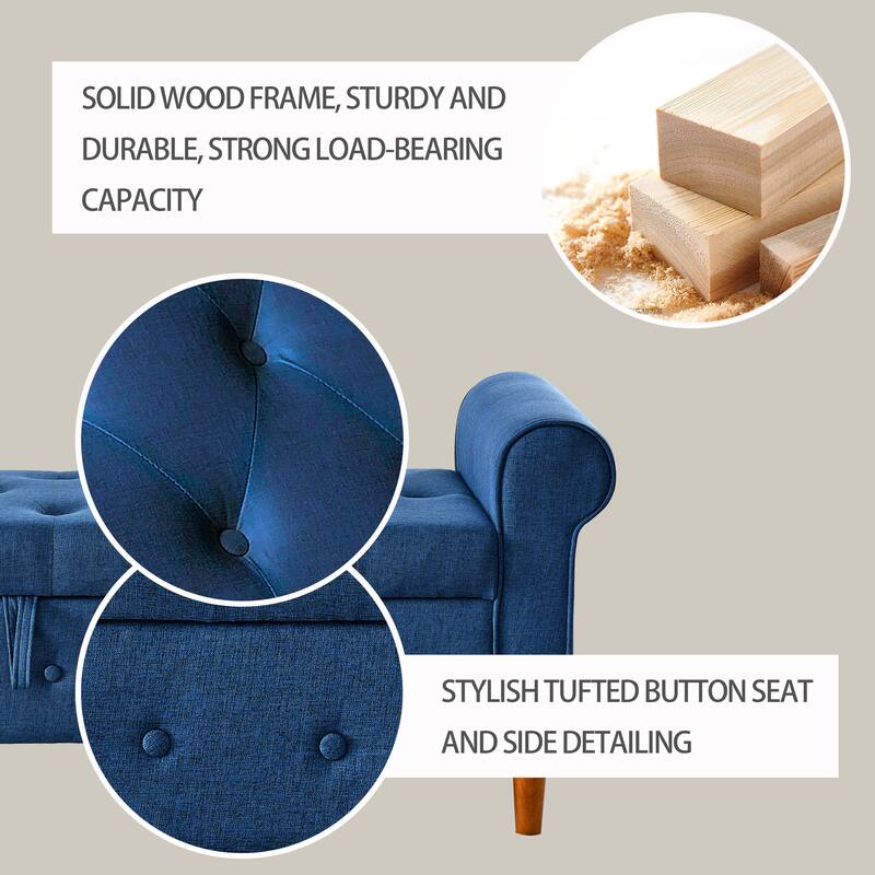 62" Bedroom Tufted Button Storage Bench Linen Upholstered Ottoman