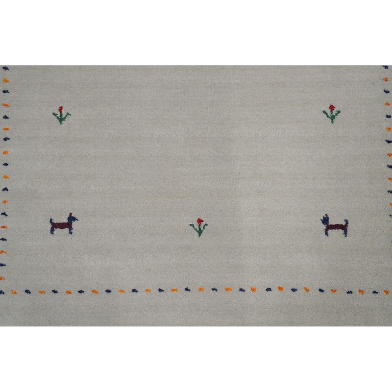 Hand Knotted Oriental 100% Wool Carpet Tribal Animal Pictorial Greys & Charcoal Gabbeh Area Rug - 4' 0'' X 2' 9''
