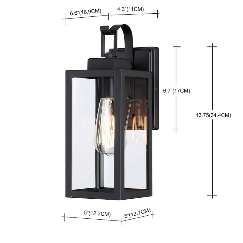 1-Light Matte Black Outdoor Wall Lantern Sconce with Dusk to Dawn