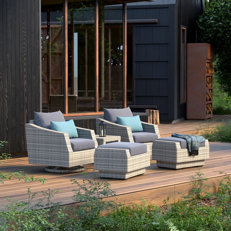 Cannes 5 Piece Aluminum Outdoor Motion Club & Ottoman Set