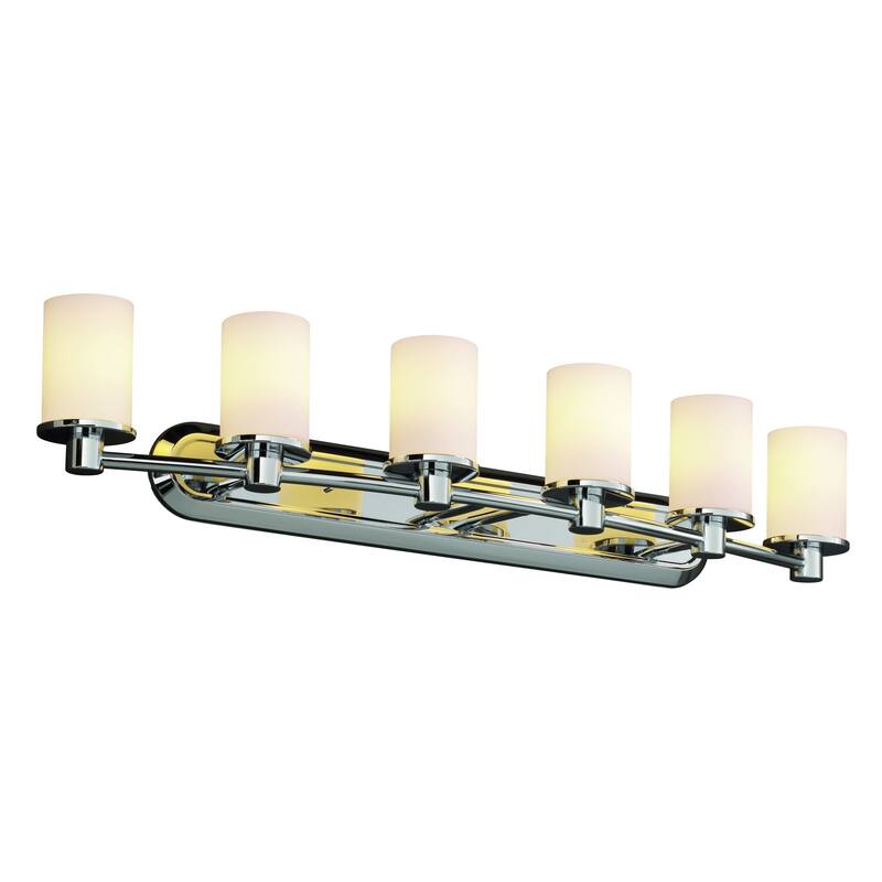Justice Design Fusion Rondo 6-light Polished Chrome Bath Bar, Opal Cylinder - Flat Rim Shade