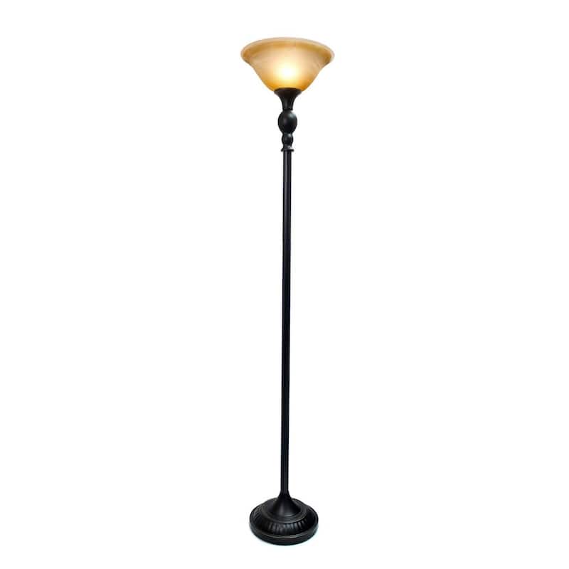 Classic 1 Light Torchiere Floor Lamp with Marbleized Glass Shade