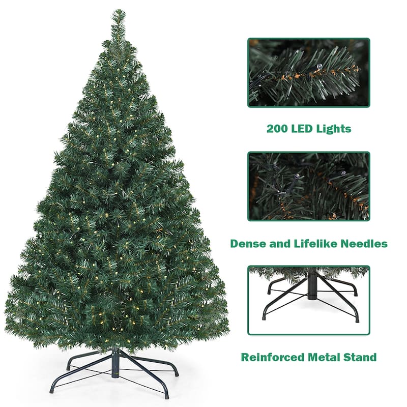 Gymax Pre-lit 4.5Ft Christmas Tree Hinged Artificial PVC with LED