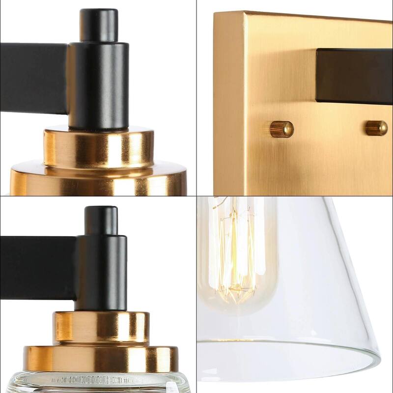 Modern 1-Light Black Gold Glass Wall Sconce Dimmable Bathroom Vanity Lights