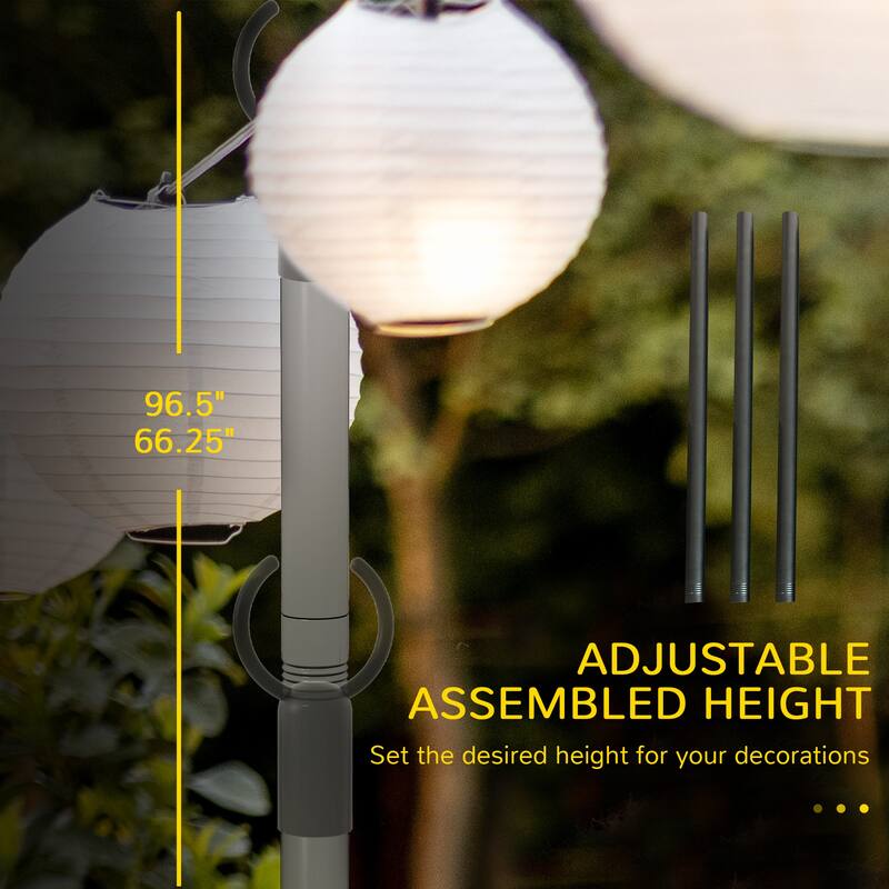 Outsunny 4 Pack of String Light Poles, 8' Light Poles for Hanging Outside Decor, Steel Lighting Stand