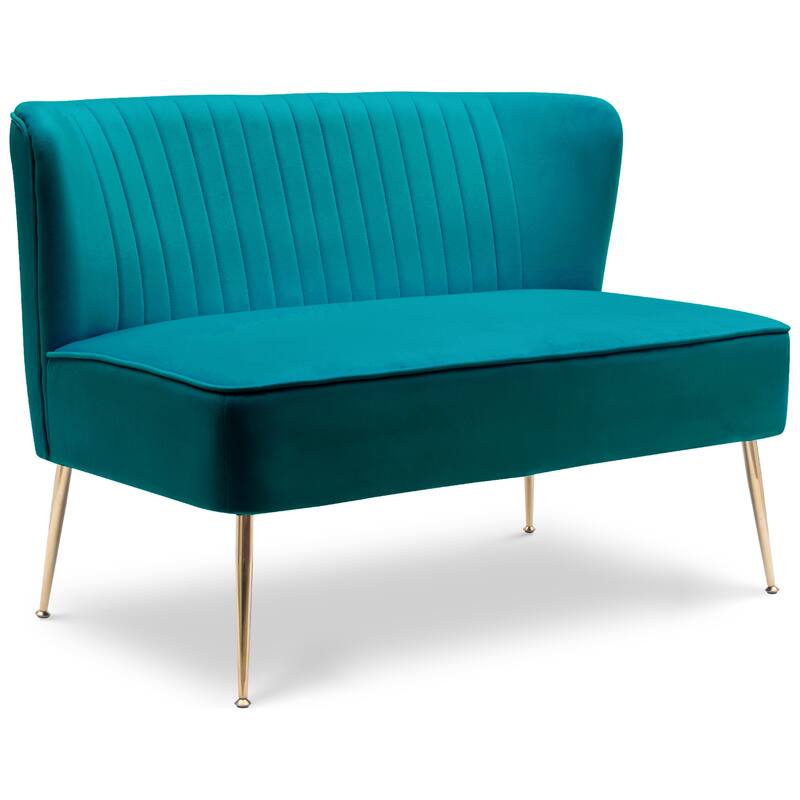 Farrah Upholstered Velvet Polyester 46" Wide Loveseat - Armless/ Scalloped Back