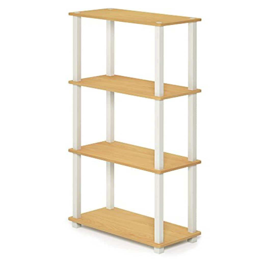 4 Tiers Wood Household Shelving Unit in Beech/White (23.58 in. W x 43.27 in. H x 11.61 in. D) - 23.58
