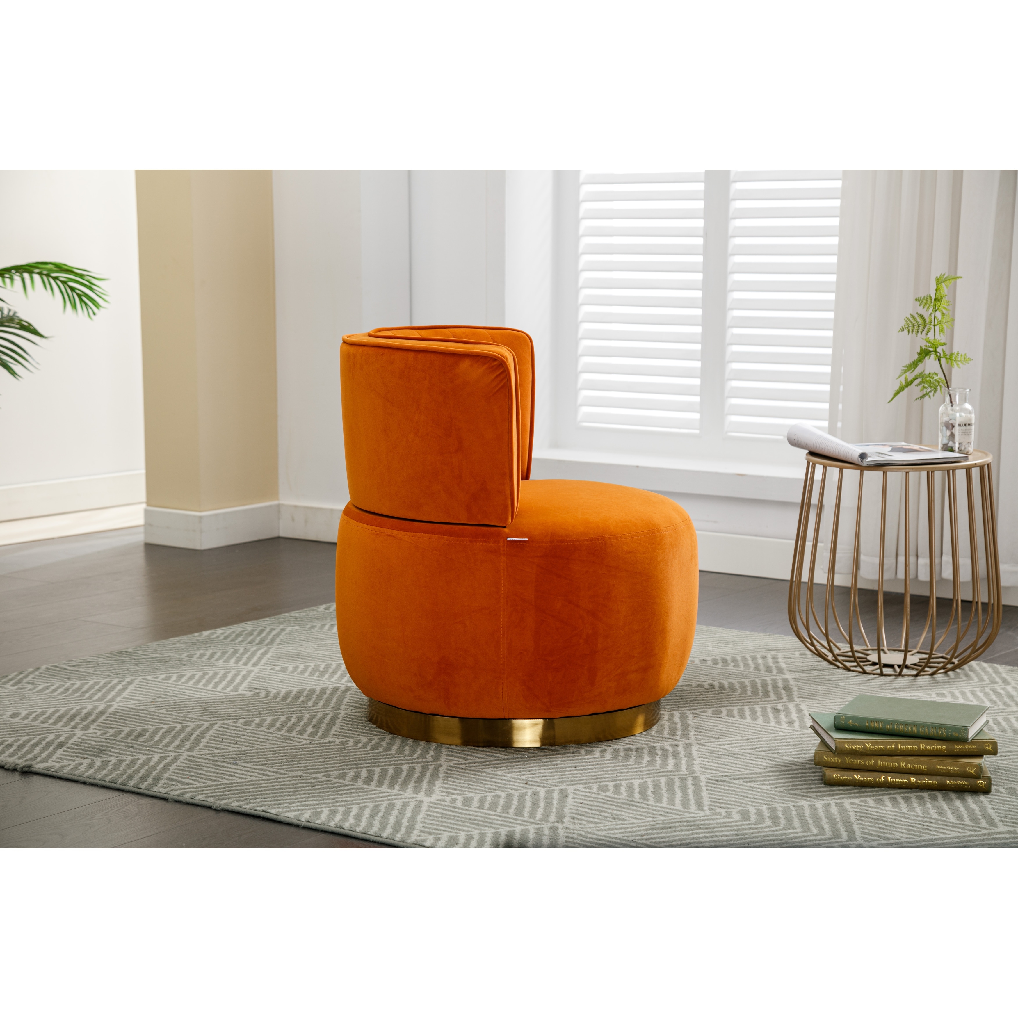 360 Swivel Cuddle Barrel Accent Sofa Chair Round Armchair with Wide Upholstered Fluffy Velvet Armchair for Livingroom Orange