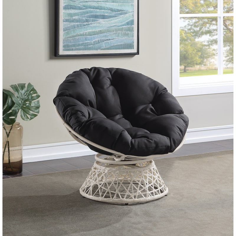 Papasan Chair with Round Pillow Cushion and Cream Wicker Weave